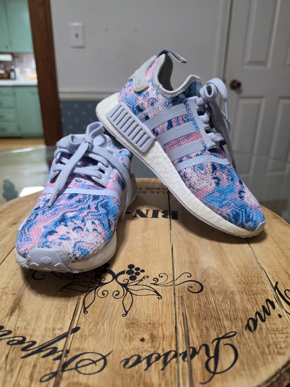 adidas NMD R1 Knit Sneakers in Pink & Blue Swirl